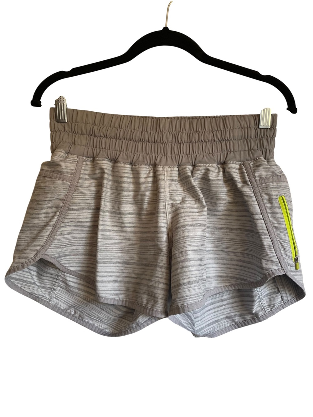 lululemon athletica Tracker Striped Athletic Running Shorts with Neon Zip NWOT
